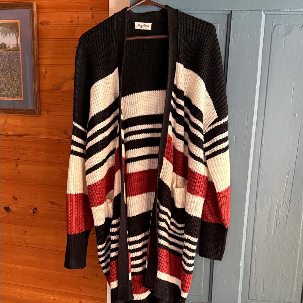 Haptics Black, burnt orange , and White Striped Cardigan